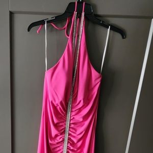 Cache Hot Pink Rhinestone Halter formal gown